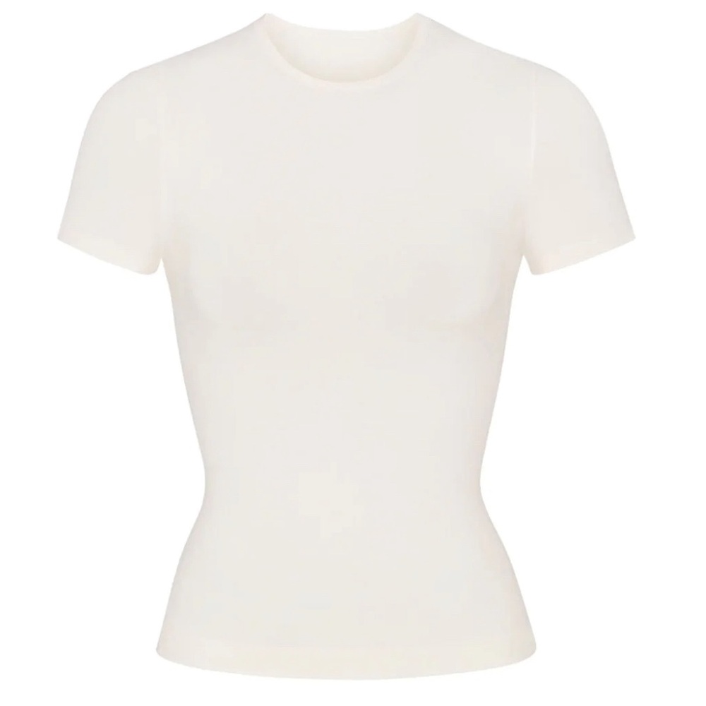 Skims Soft Smoothing T Shirt - Marble (White)